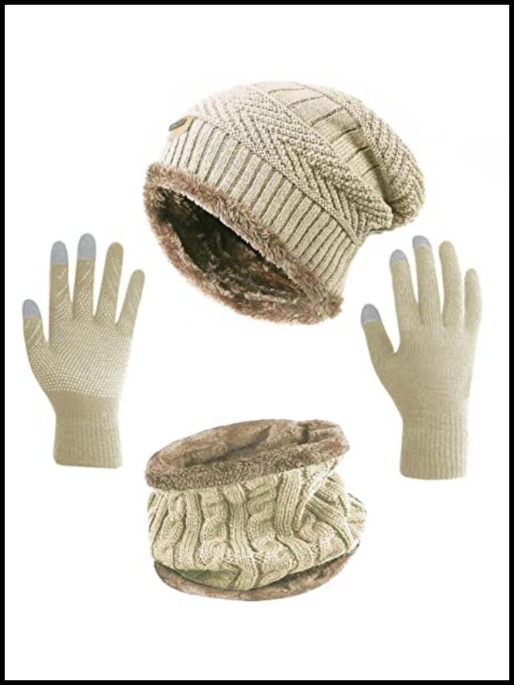 Slouchy Beanie Scarf Touch Screen Gloves 3-Piece Winter Set Acrylic Knit